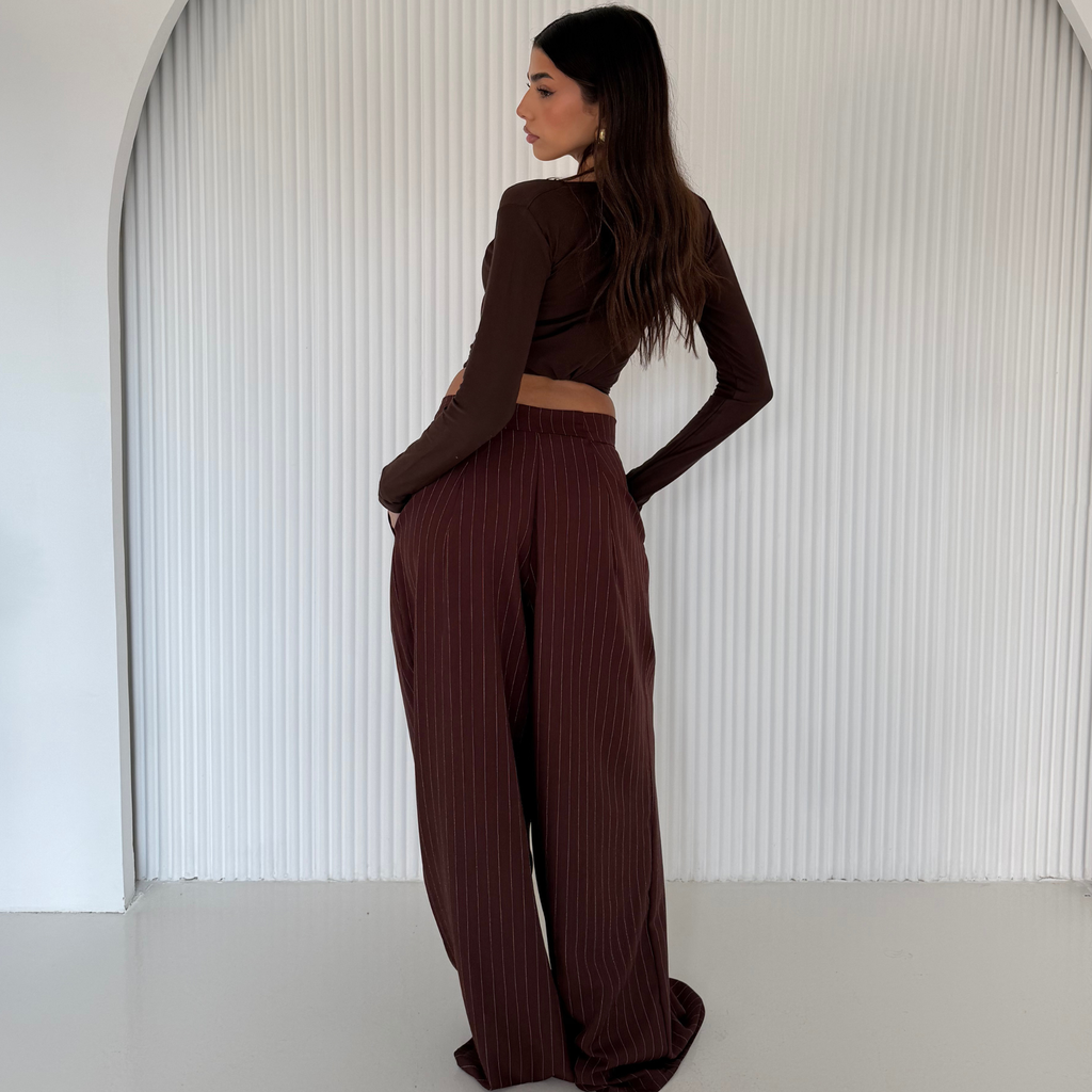 Burgundy Stripped wide leg trouser