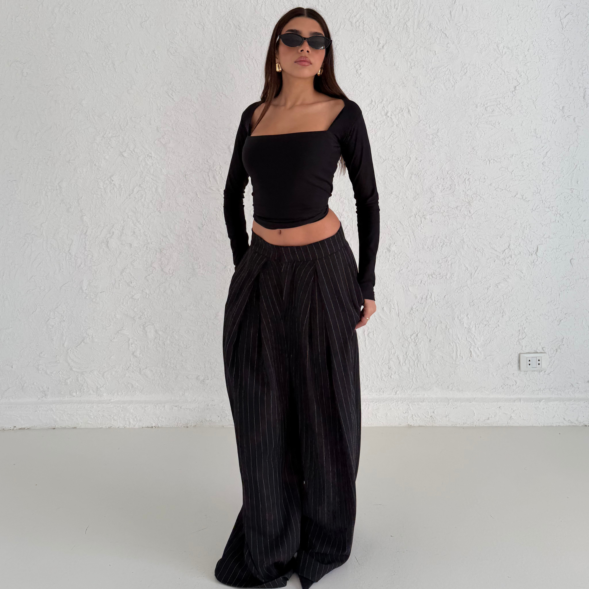 Black Stripped wide leg trouser