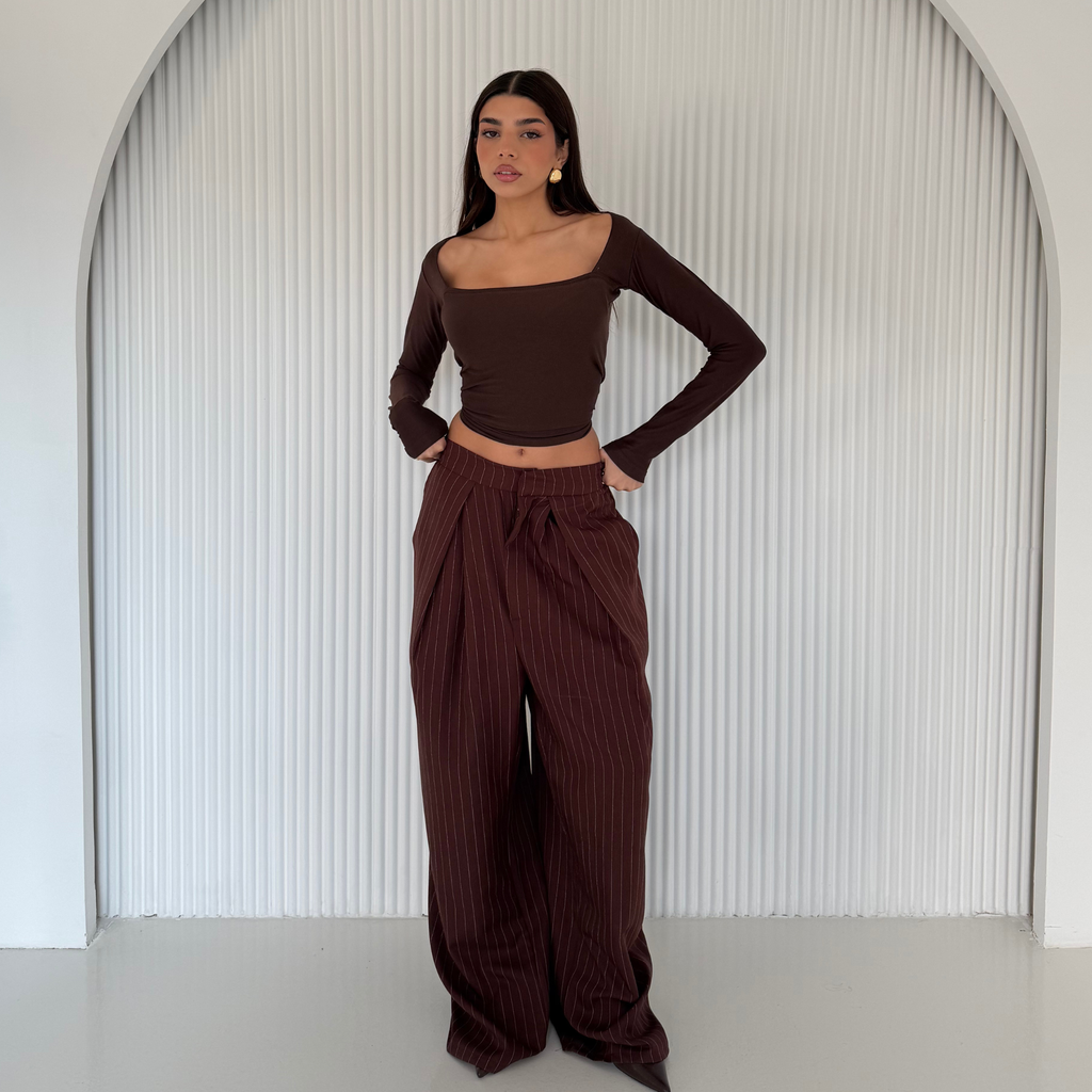 Burgundy Stripped wide leg trouser