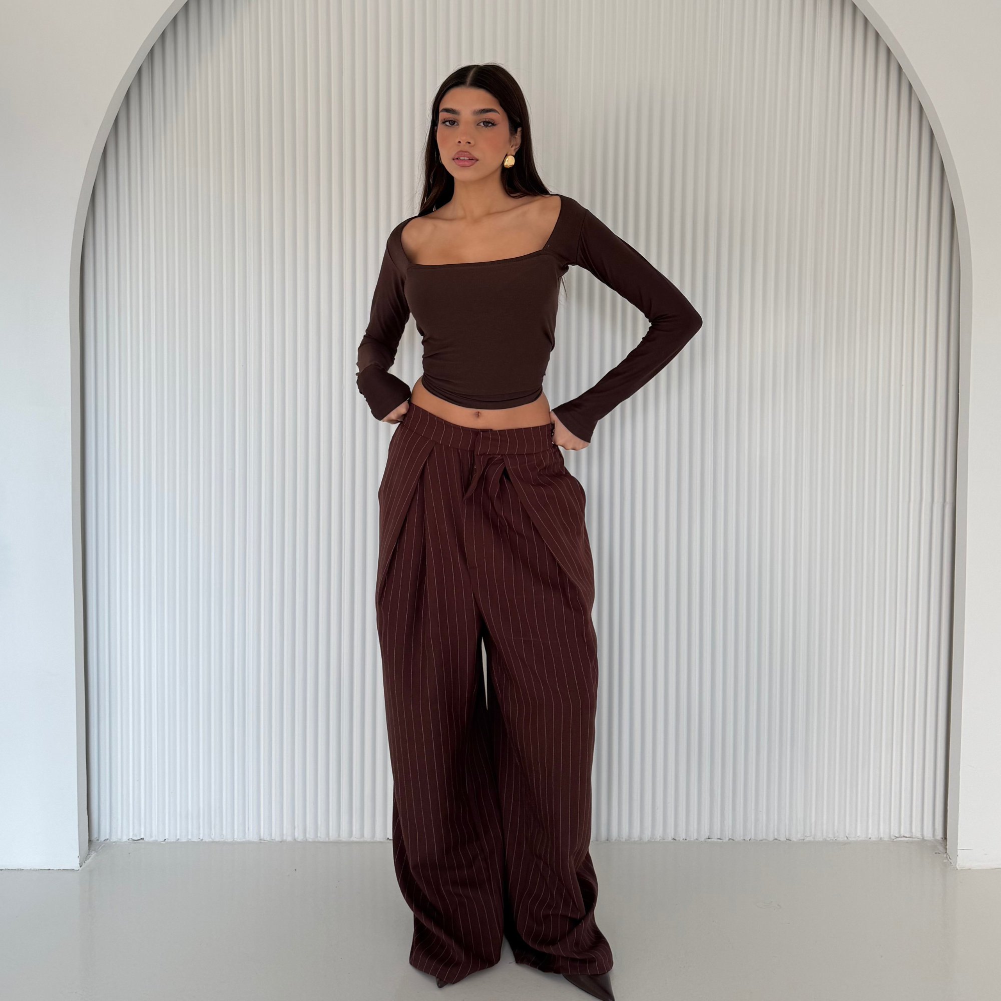 Burgundy Stripped wide leg trouser